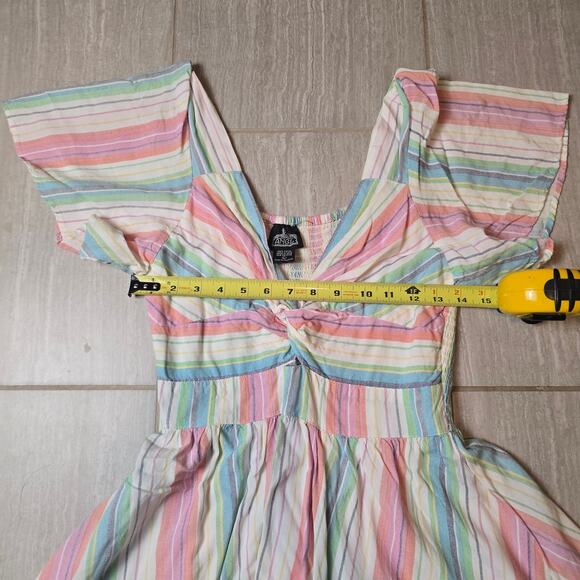 Angie Rainbow Twisted Knot Bust mini dress in a size Large - Picture 2 of 8